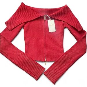 ANWND Ribbed Zip-Up Sweater Top – Red | NWT | Size Medium